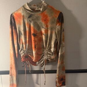 Tie-Dye Long Sleeve Ruched Top